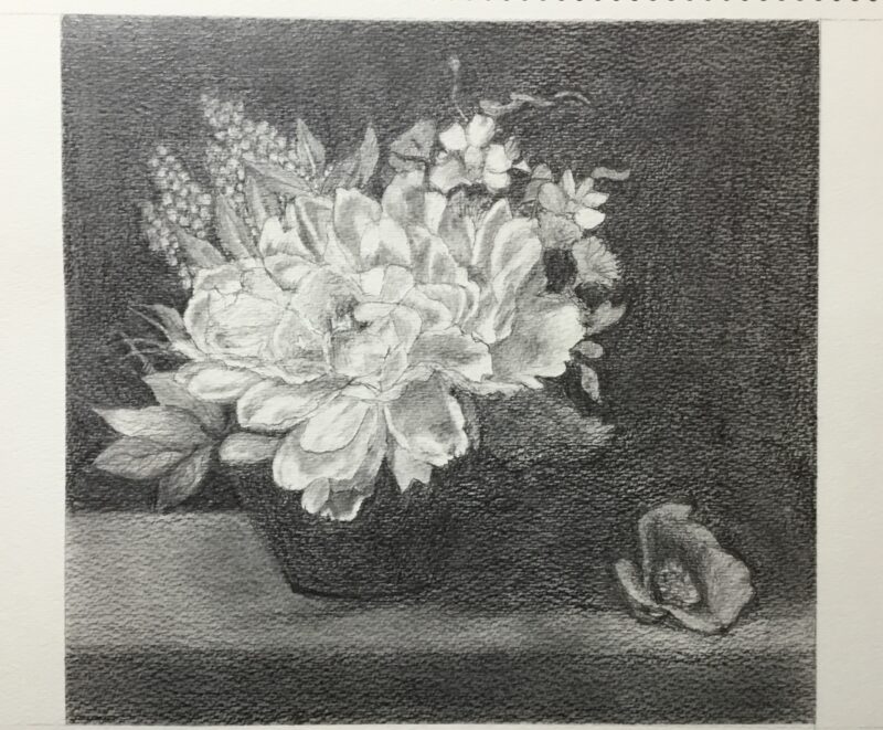 鉛筆デッサン　花瓶の花